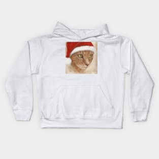 Painting of a Ginger Cat with Christmas Hat Kids Hoodie